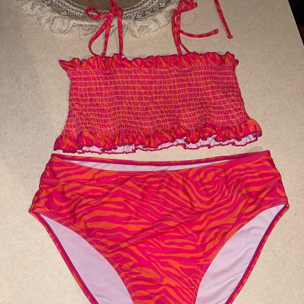 Pink and Orange Smocked Bikini Set
